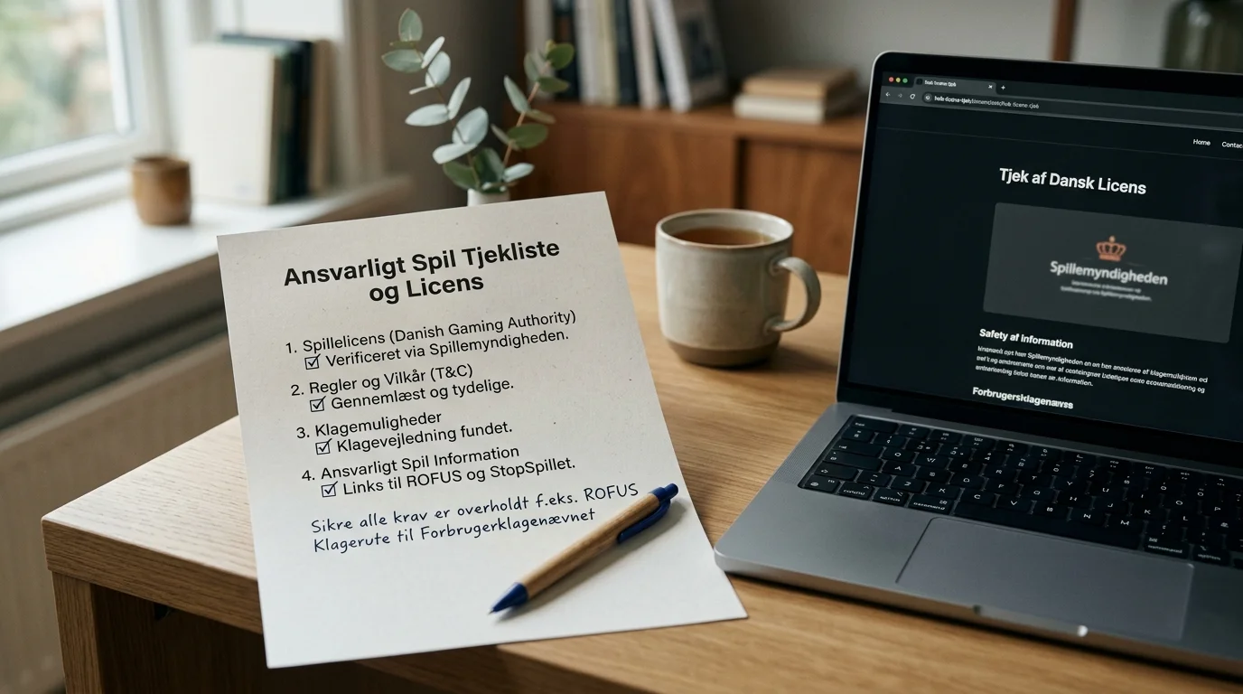 Tjekliste med licens, vilkår, klagevej og ansvarlig spilinformation